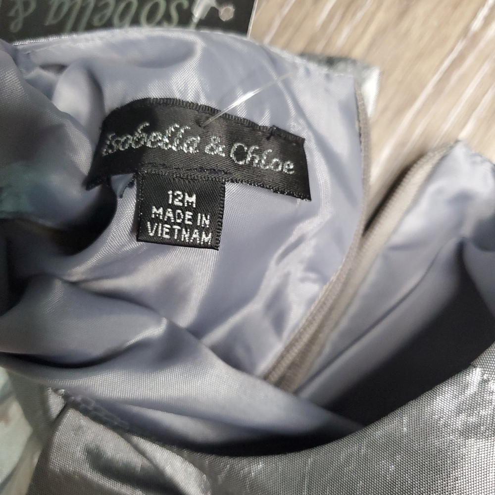 Isobella and Chloe baby's formal gray and pink ruffled dress Size 12 month - Picture 6 of 8